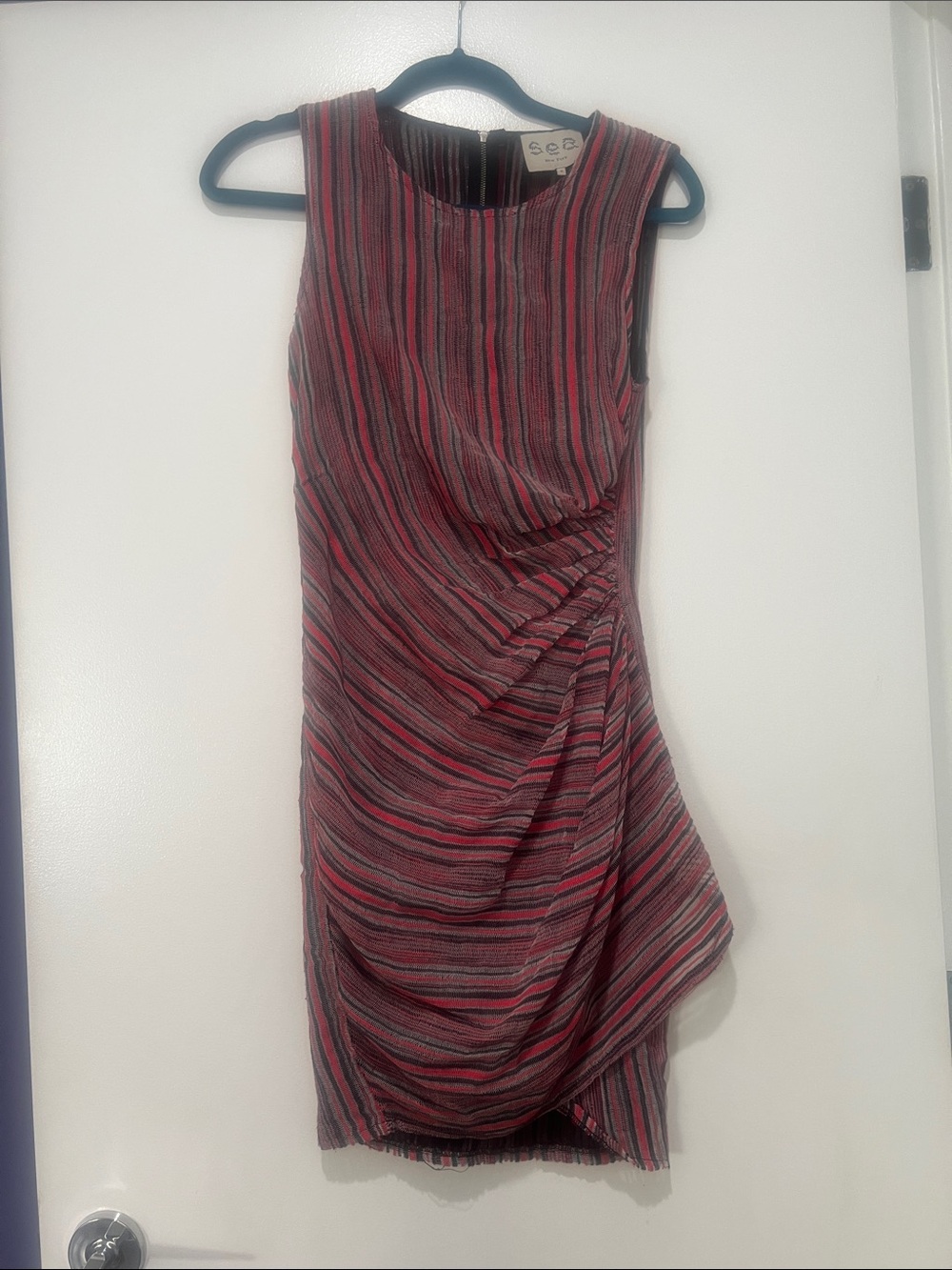 Sea New York Pink and Black Striped Twist-Detail Mini Dress